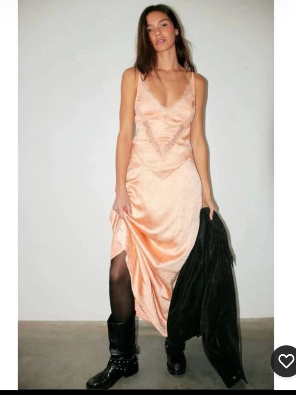 Free People NWOT Size 6 Satin Lace-Back Maybe Forever Maxi in Peach - Picture 2 of 11